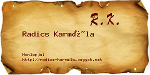 Radics Karméla névjegykártya